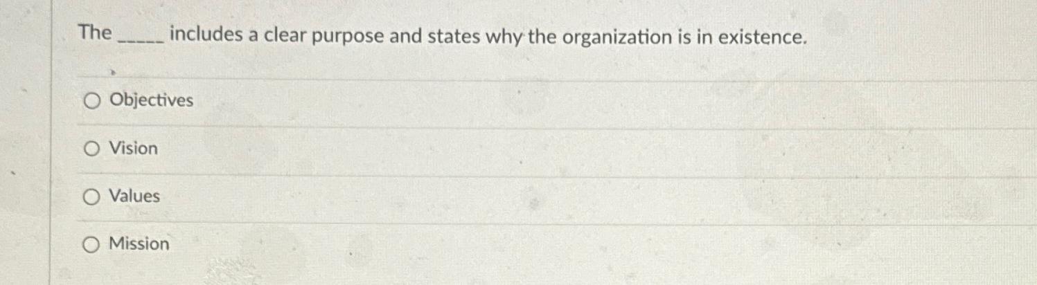  The includes a clear purpose and states why the organization is