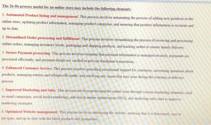 draw the chart for to-be process model The To-Be process model for