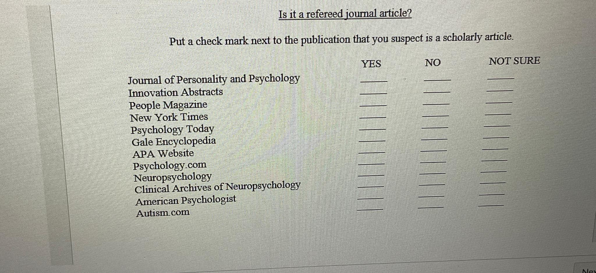  Is it a refereed journal article? Put a check mark next