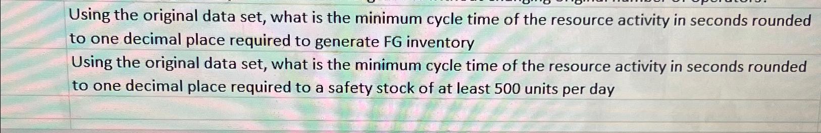  Using the original data set, what is the minimum cycle time