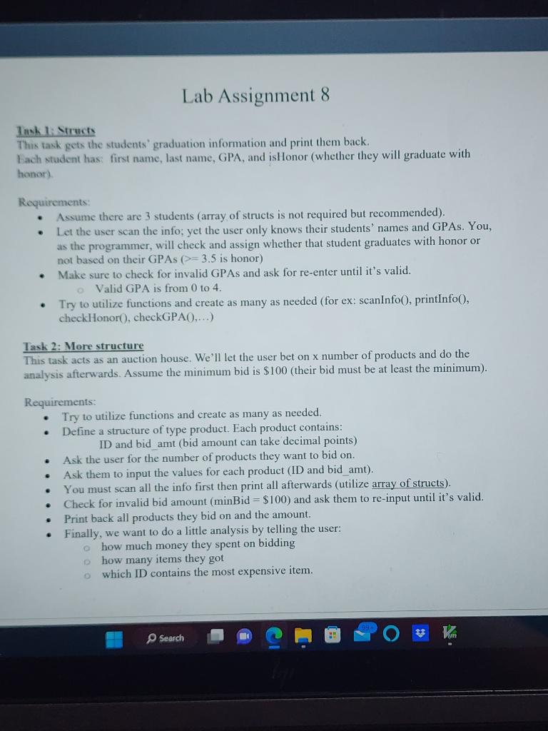 in program C Lab Assignment 8 Task 1: -rructs This task gets