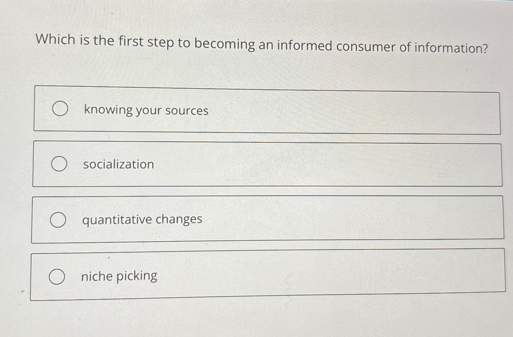  Which is the first step to becoming an informed consumer of