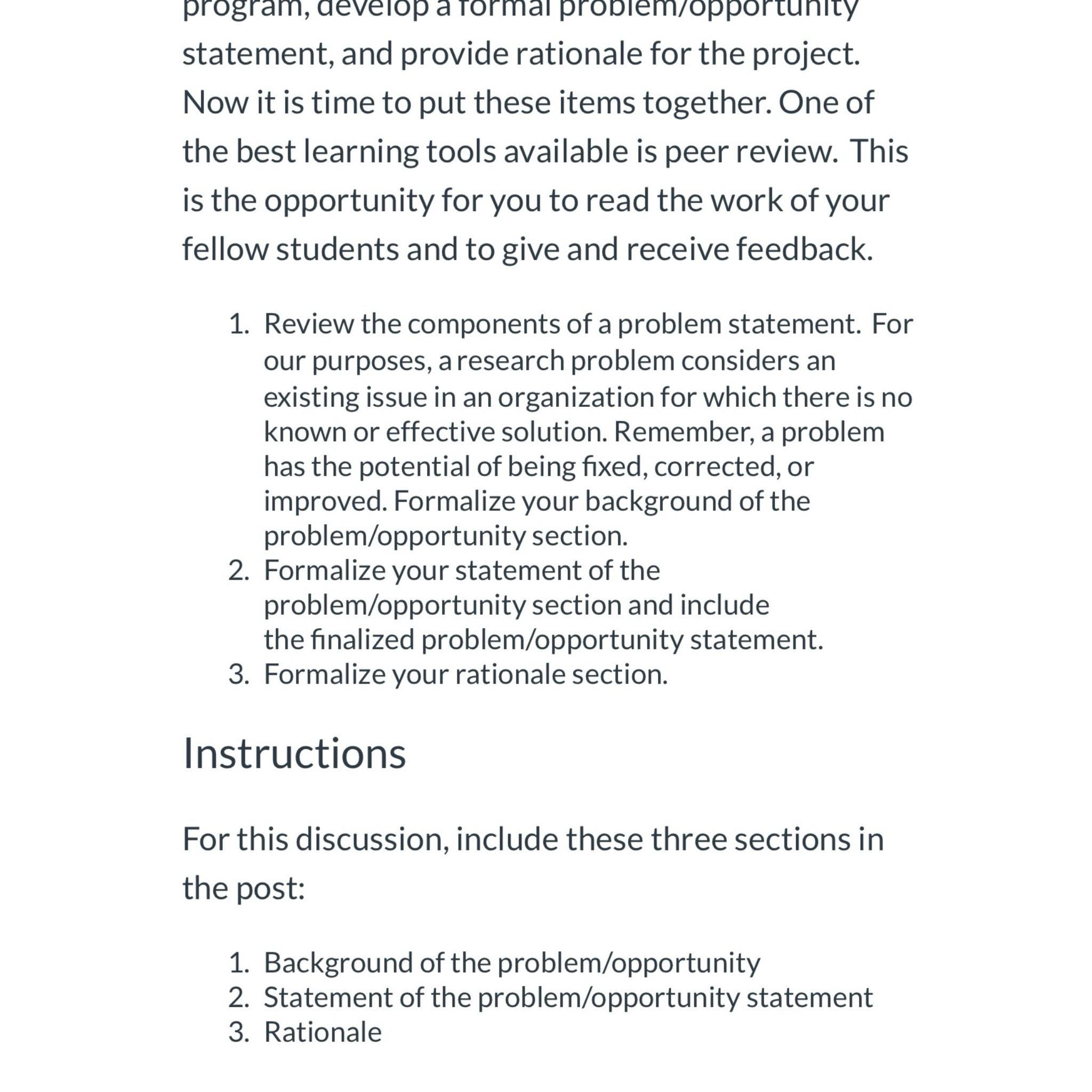  statement, and provide rationale for the project. Now it is time