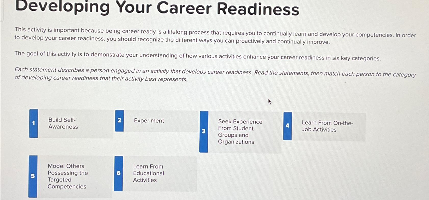  Developing Your Career Readiness This activity is important because being career