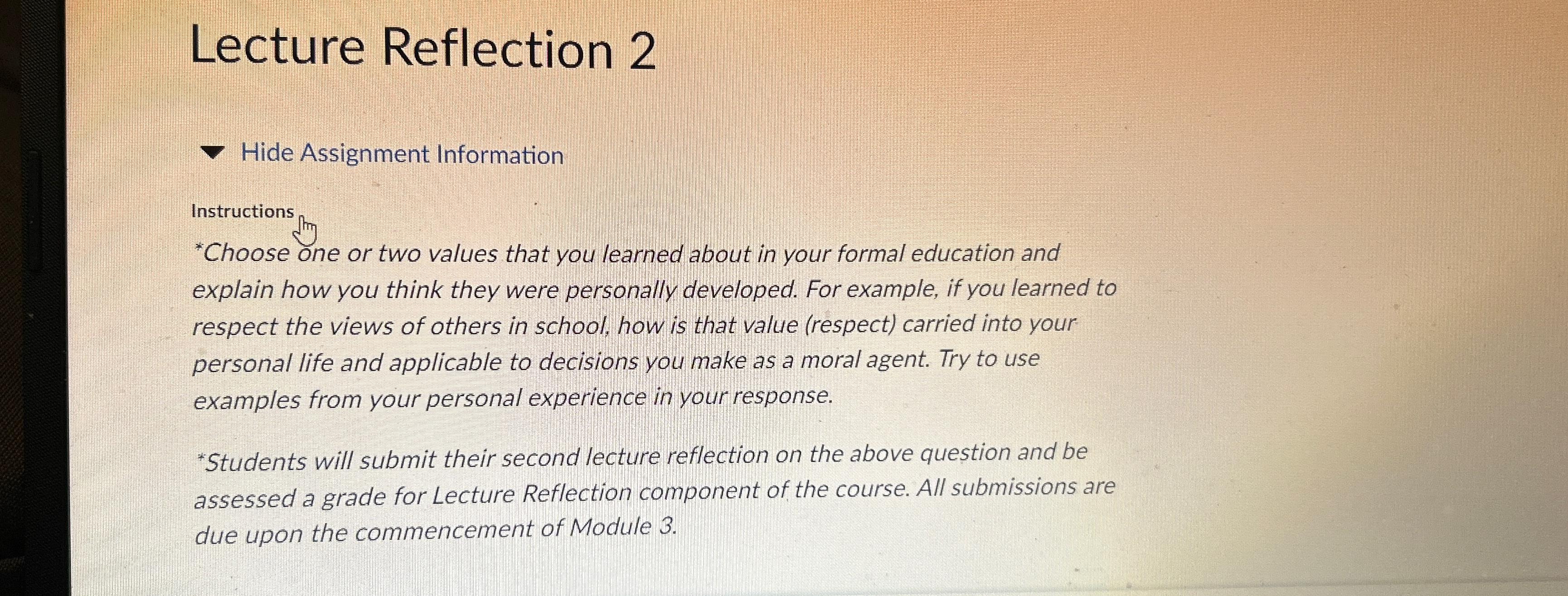  Lecture Reflection 2 Hide Assignment Information Instructions *Choose one or two