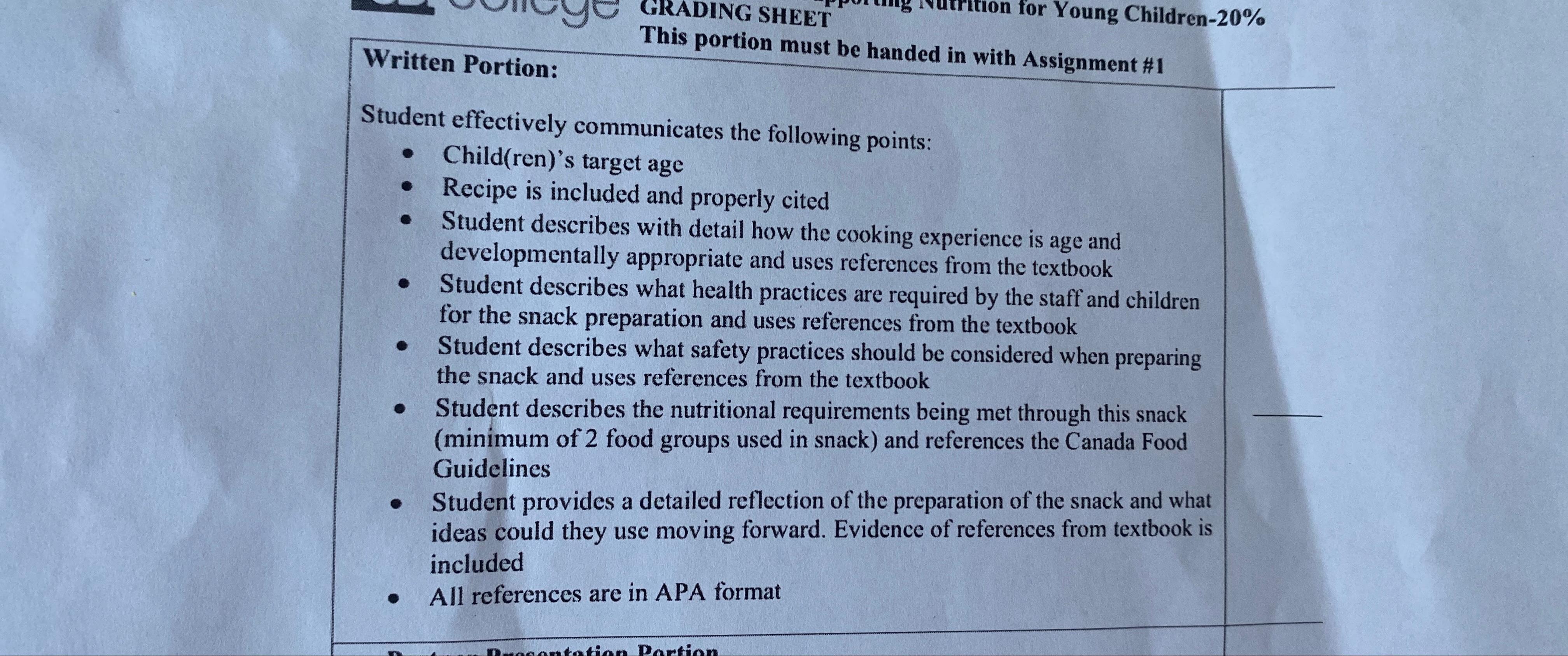  GRADING SHEET This portion must be handed in with Assignment #1
