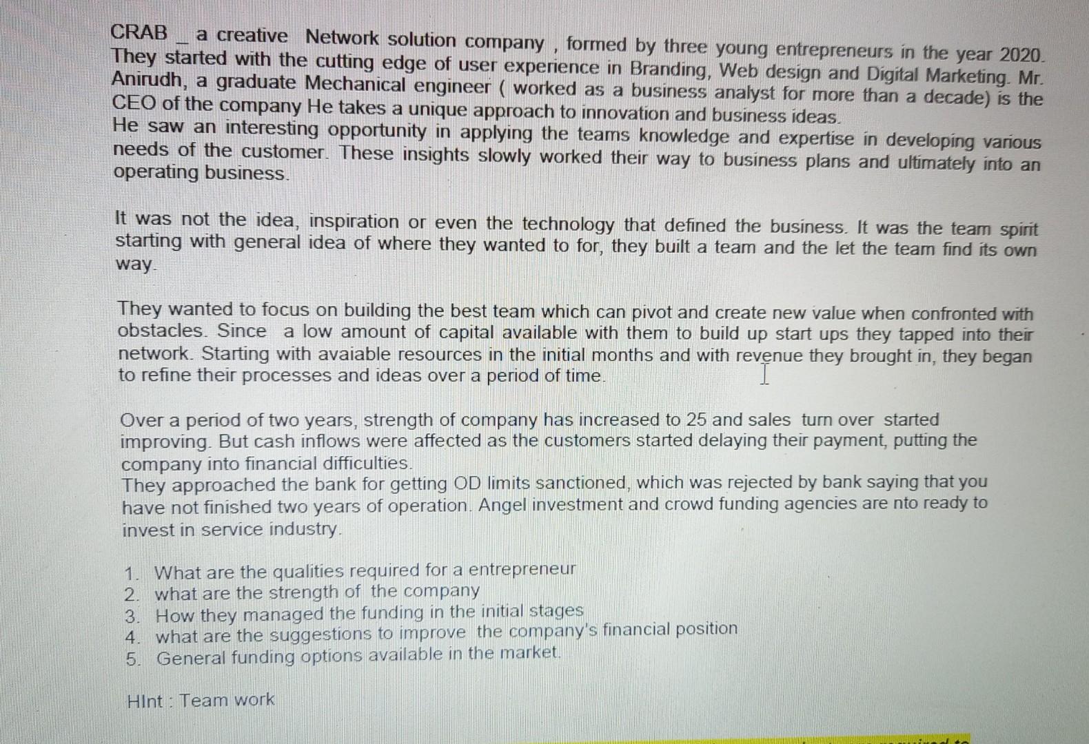 CRAB - a creative Network solution company , formed by three