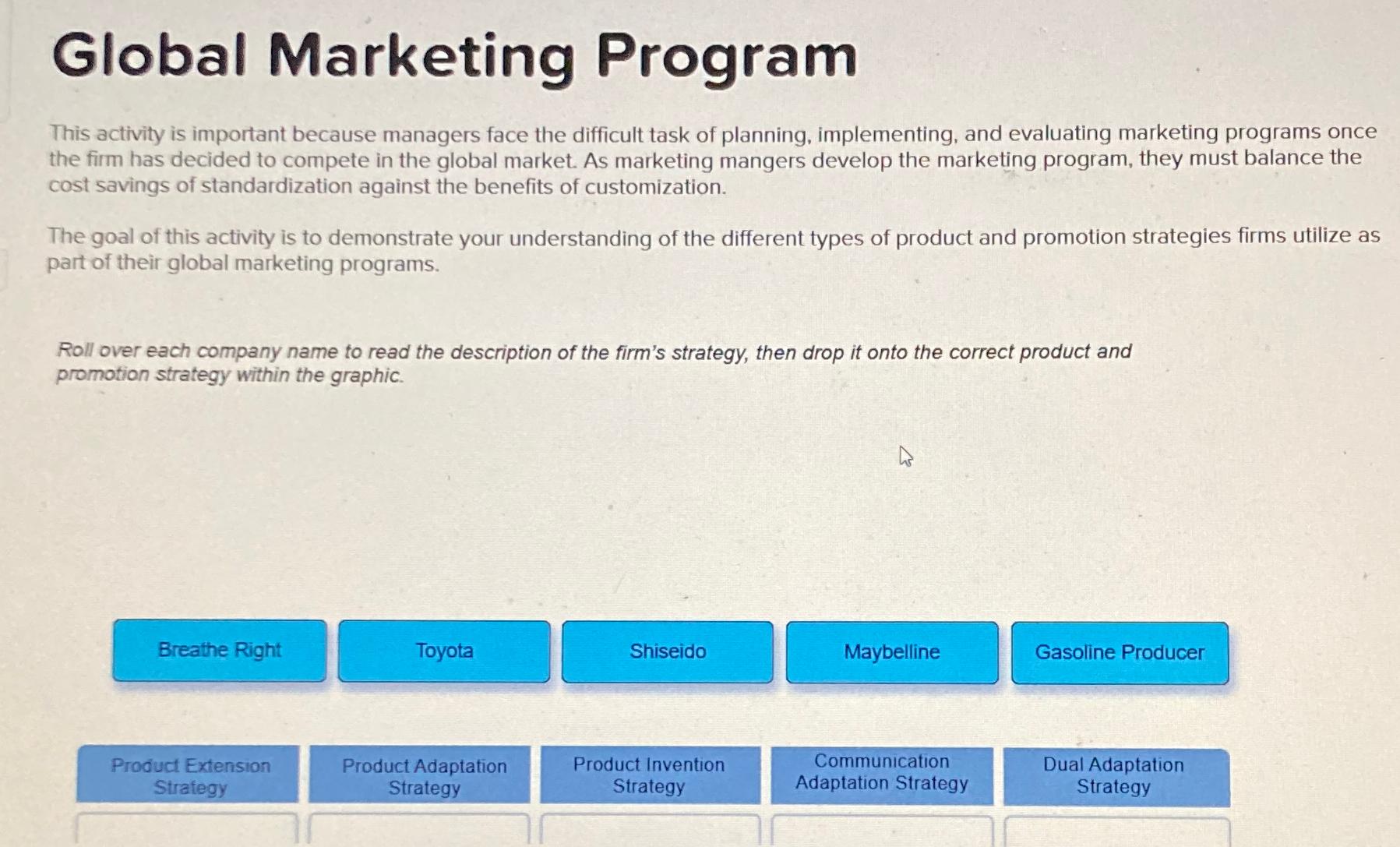  Global Marketing Program This activity is important because managers face the