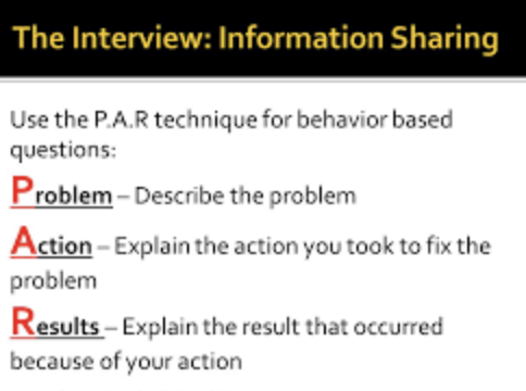 . Use the PAR technique to answer these two questions Describe how