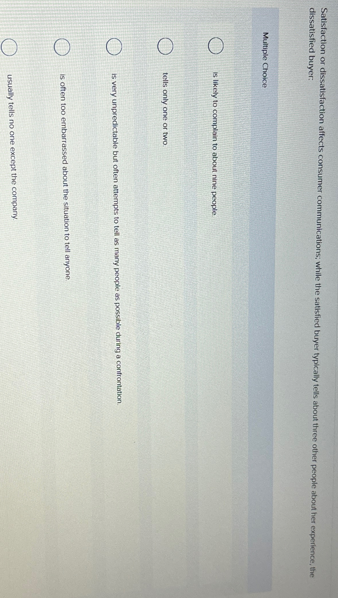  Satisfaction or dissatisfaction affects consumer communications; while the satisfied buyer typically