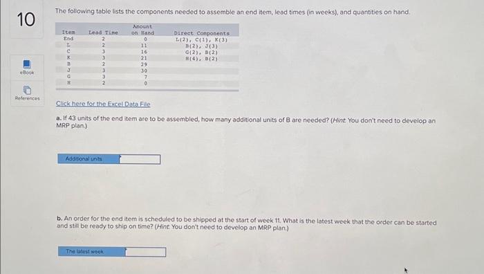  10 eBook References The following table lists the components needed to