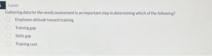 Gathering data for the needs assessment is an important step in