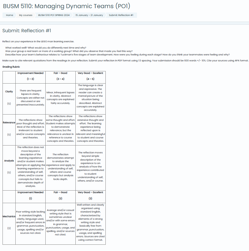  Submit: Reflection #1 Reflect on your experience in the LEGO man