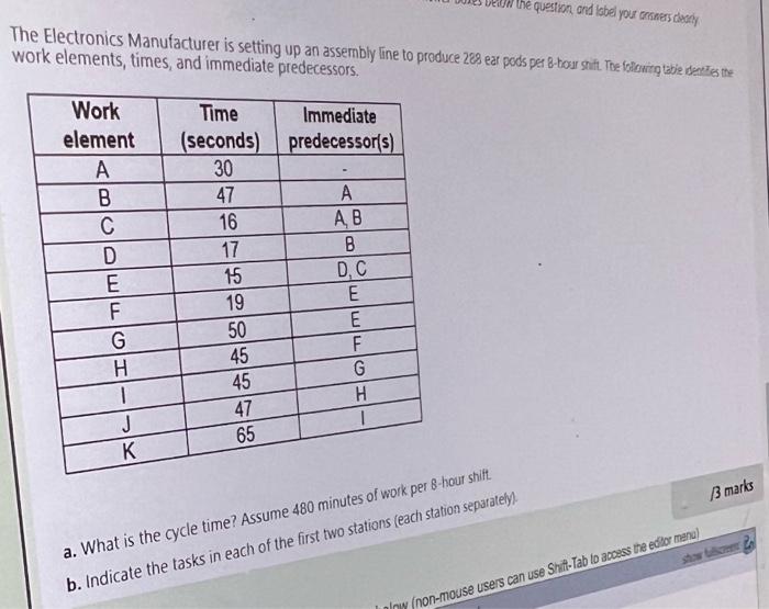 answer both A& B The Electronics Manufacturer is setting up an assembly