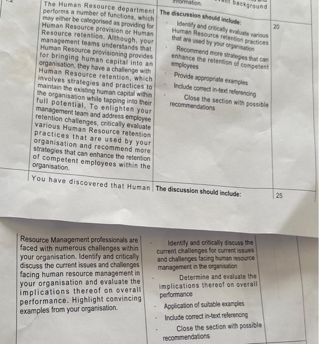  The Human Resource department The discussion should include: performs a number