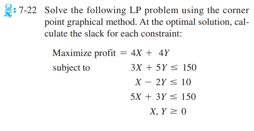  Q: 7-22 Solve the following LP problem using the corner point