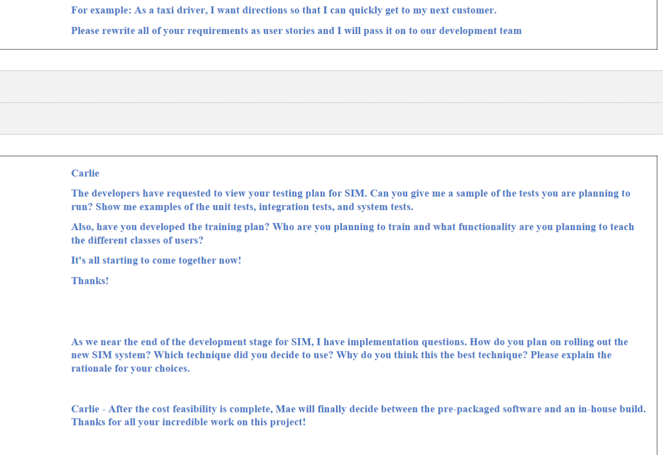 as user stories. Below are 3 examples of requirements (from Chapter 7