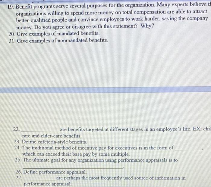 human resource management ch 9 and 10 part 2 19. Benefit programs