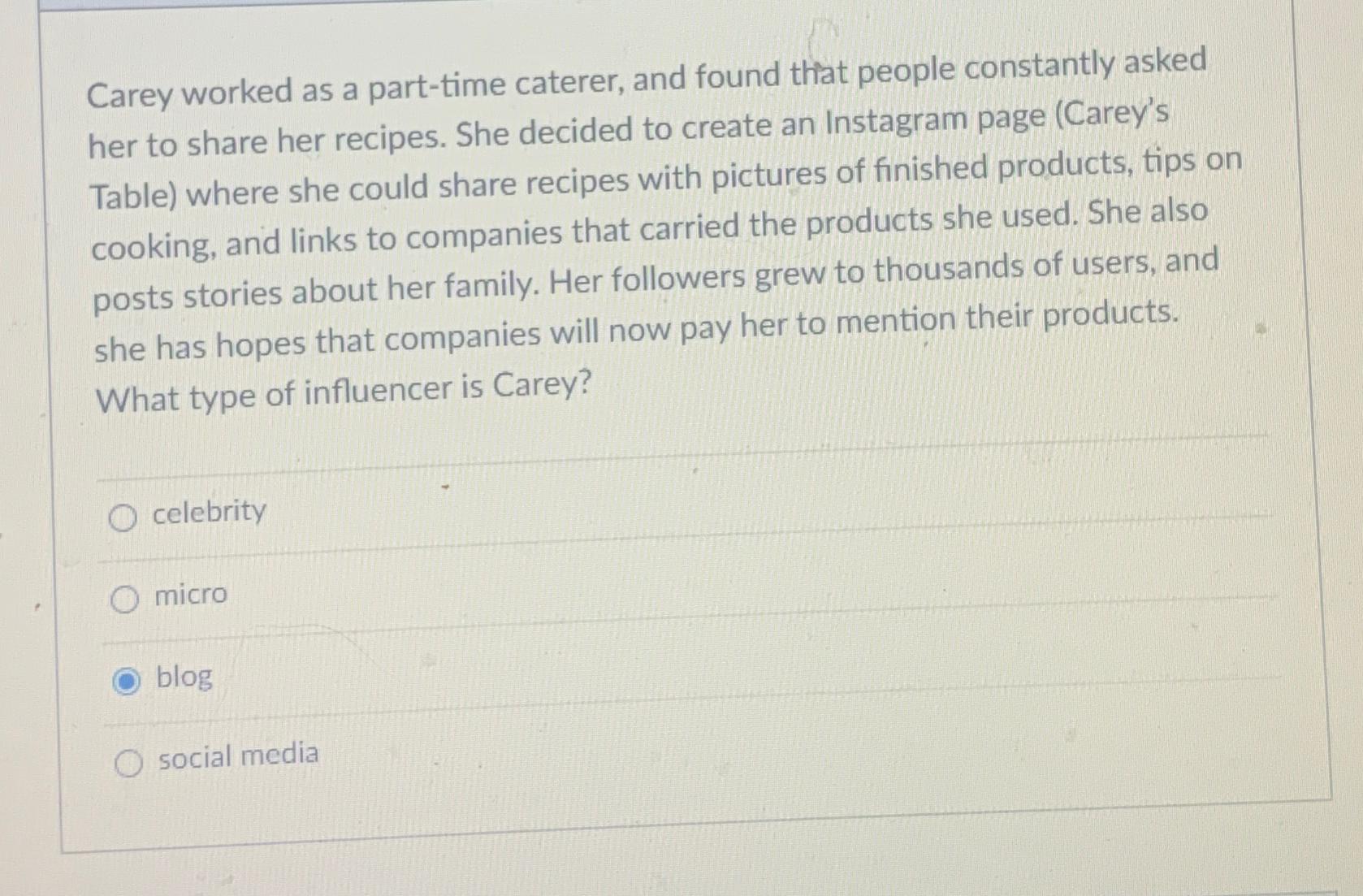  Carey worked as a part-time caterer, and found that people constantly