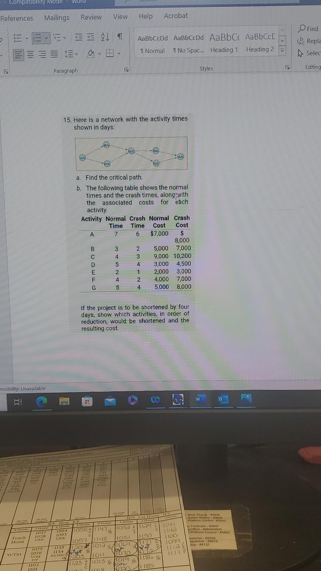 (answers in Appendix E): a. Determine the critical path. b. How many