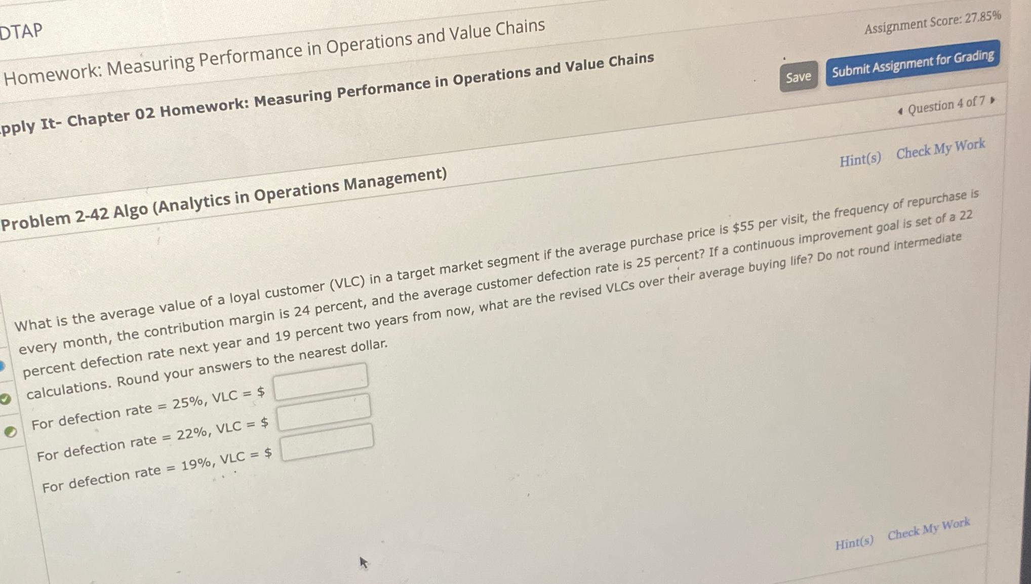  DTAP Homework: Measuring Performance in Operations and Value Chains Assignment Score: