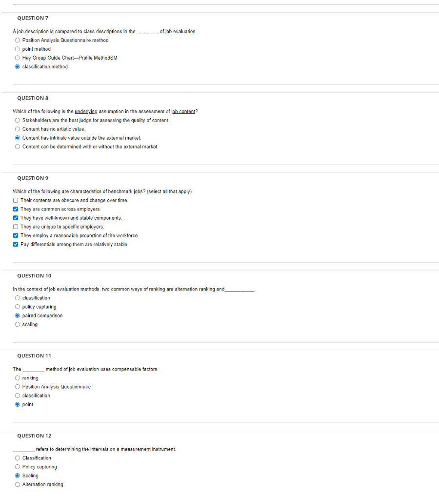 following are true of compensable factors? (select all that apply) They are