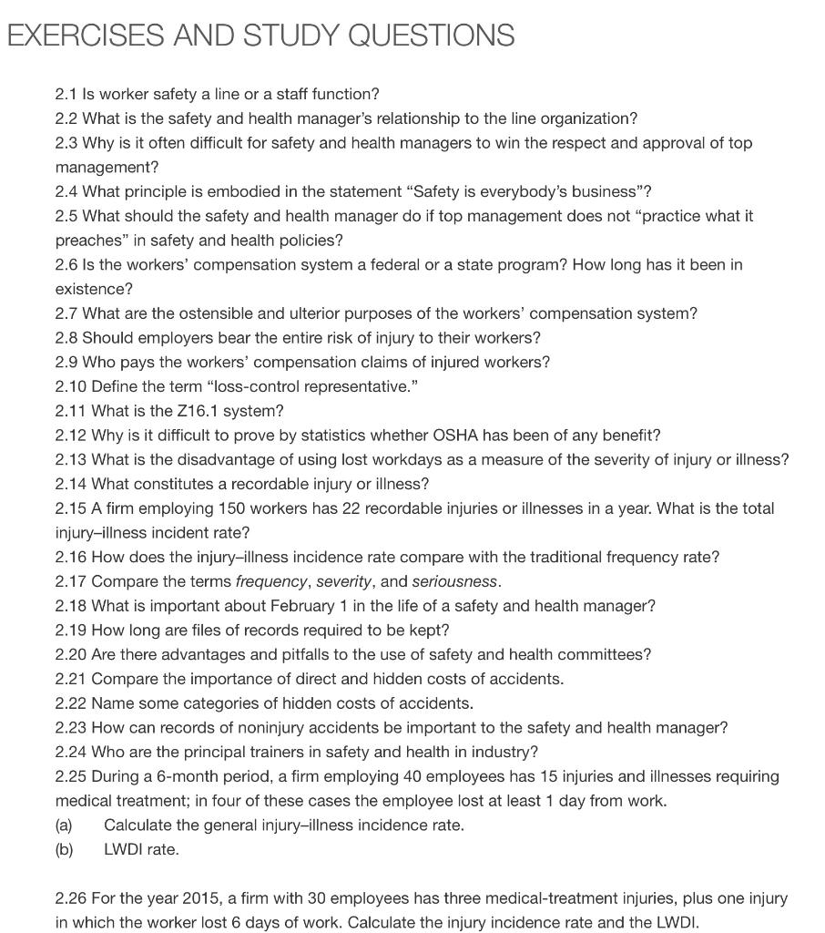 2.1 Is worker safety a line or a staff function? 2.2
