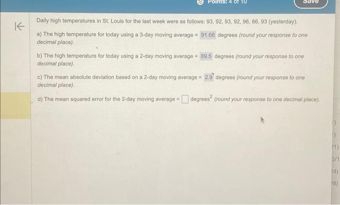  d) the mean squared error for the 2 day moving average=?