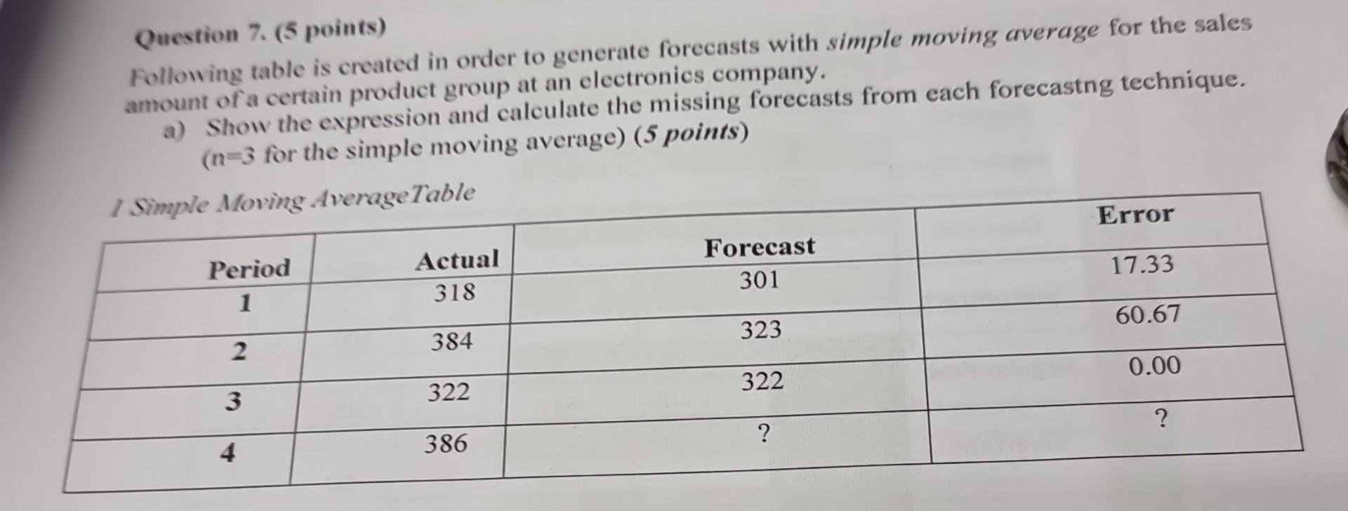  Question 7. (5 points) Following table is created in order to