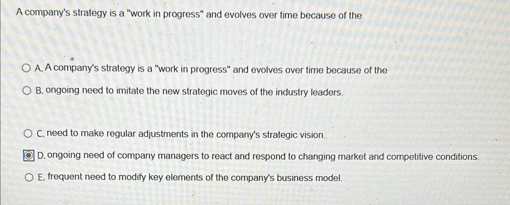  A company's strategy is a "work in progress" and evolves over