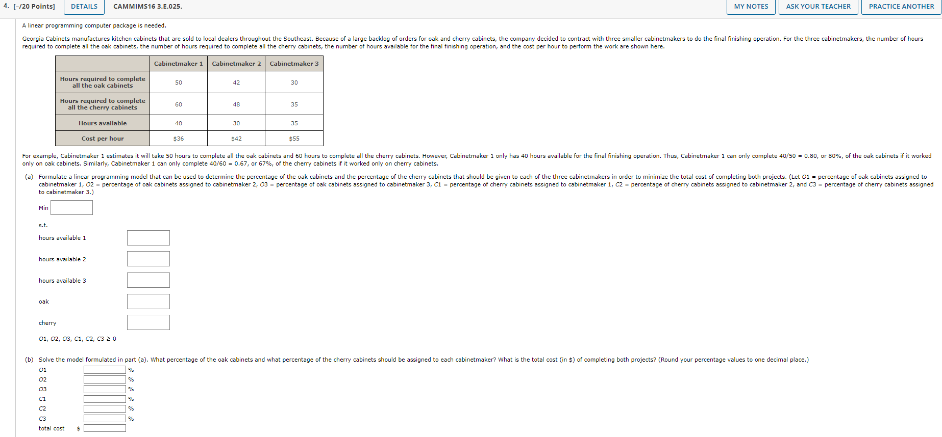  4. [/20 Points ] DETAILS MIMS16 3.E.025. MY NOTES ASK YOUR