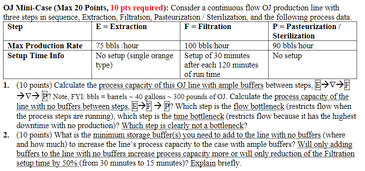 OJ Mini-Case (Max 20 Points, 10 pts required): Consider a continuous