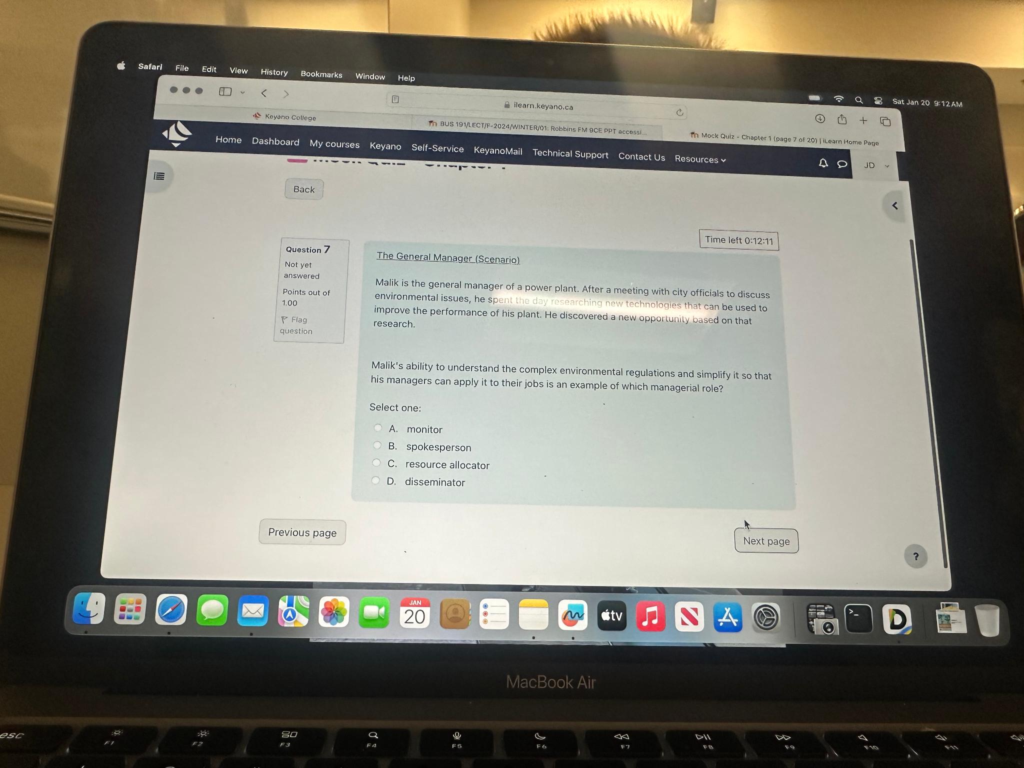  Time left 0:12:11 The General Manager (Scenario). Malik is the general