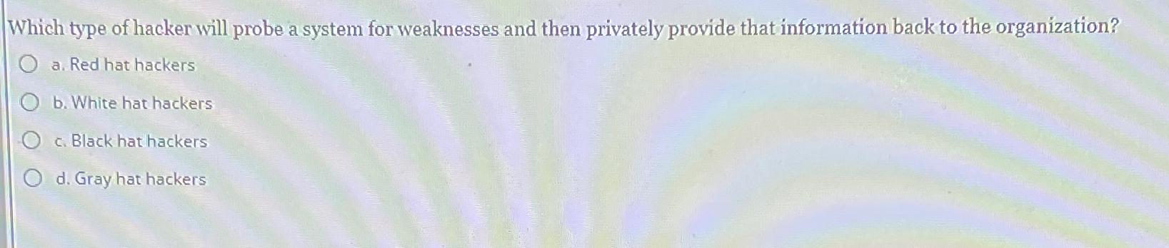  Which type of hacker will probe a system for weaknesses and