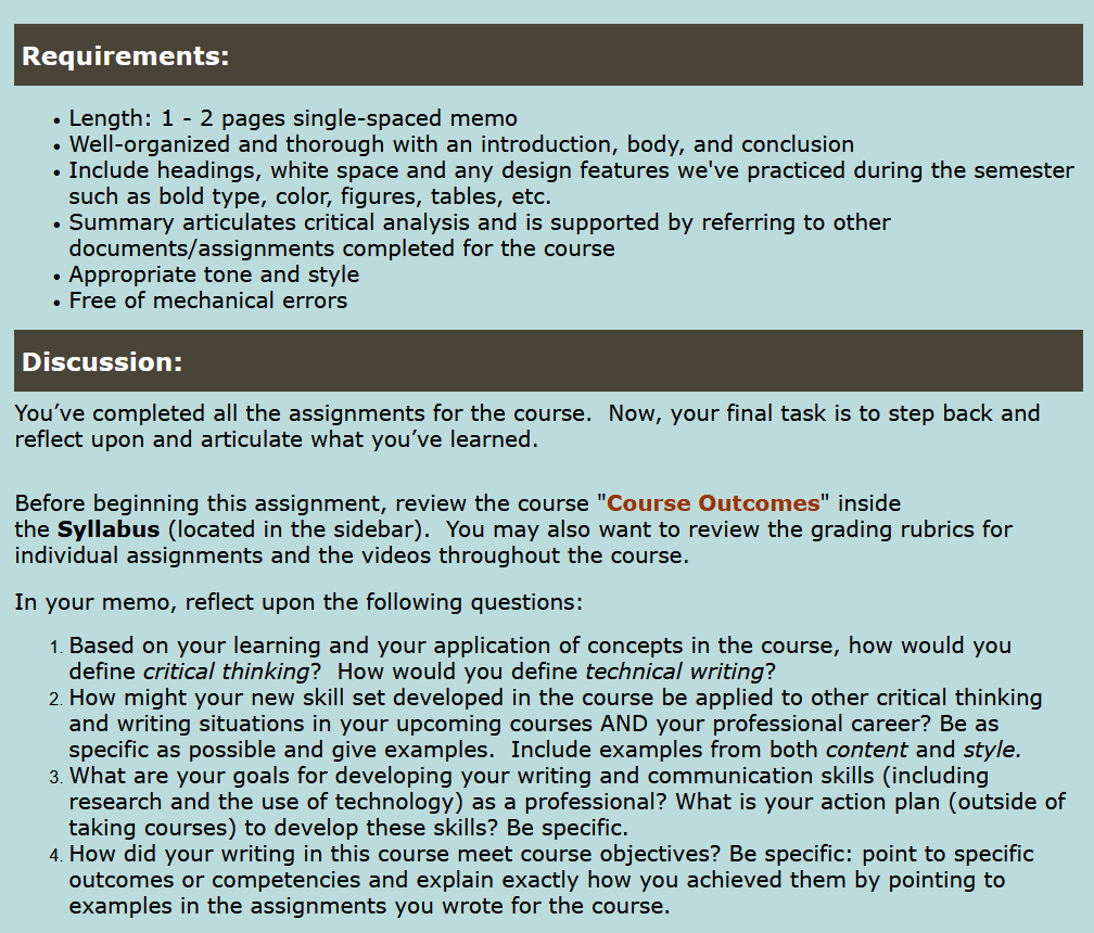  - Length: 1 - 2 pages single-spaced memo - Well-organized and