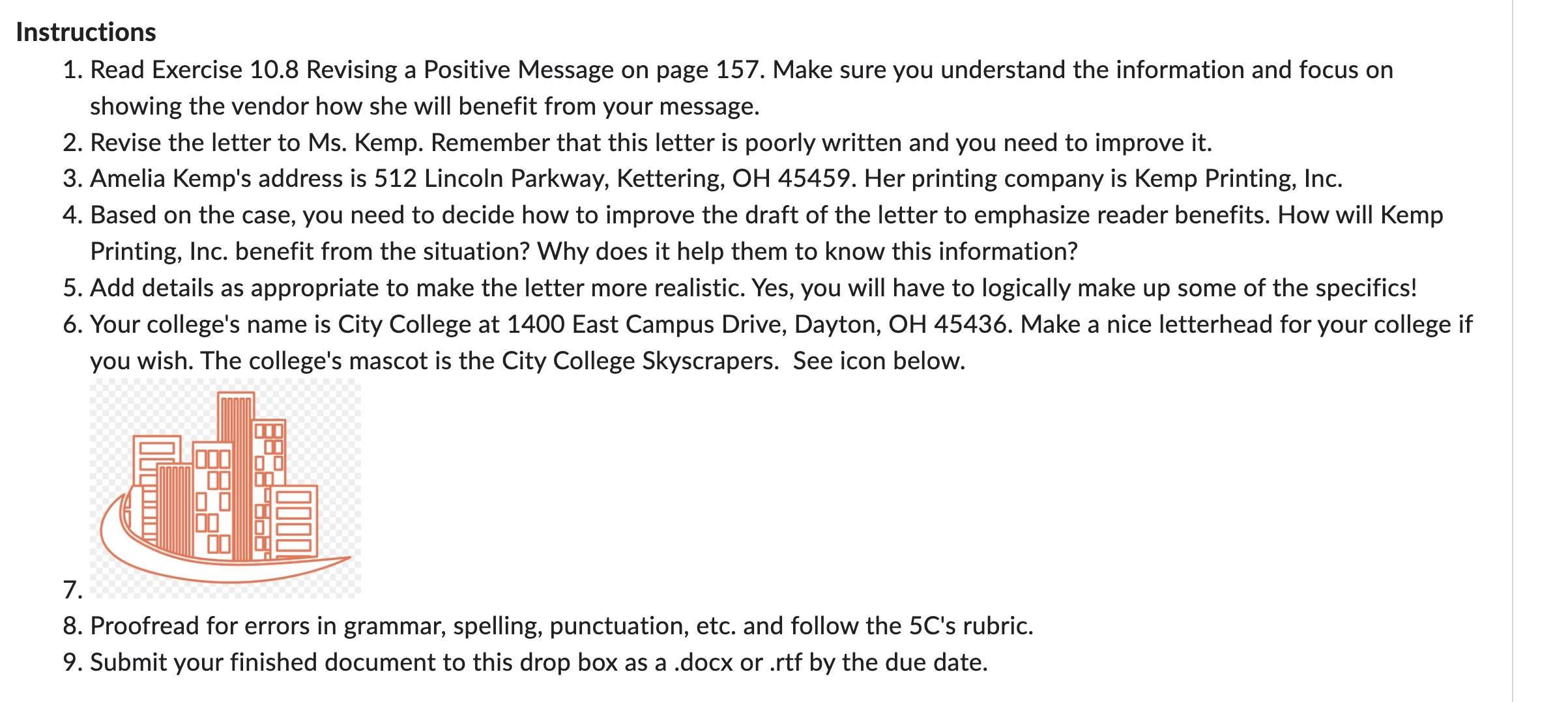  Instructions 1. Read Exercise 10.8 Revising a Positive Message on page