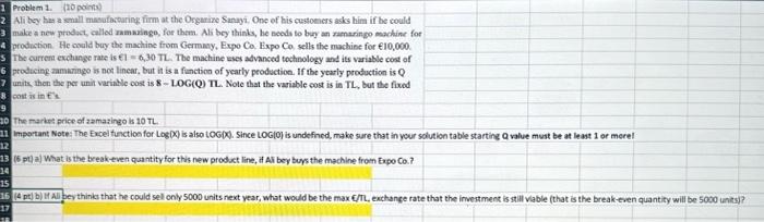  1 Problem 1. ( (10 points) 2. Ali bey has a