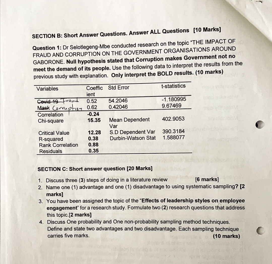 SECTION B: Short Answer Questions. Answer ALL Questions [10 Marks] Question