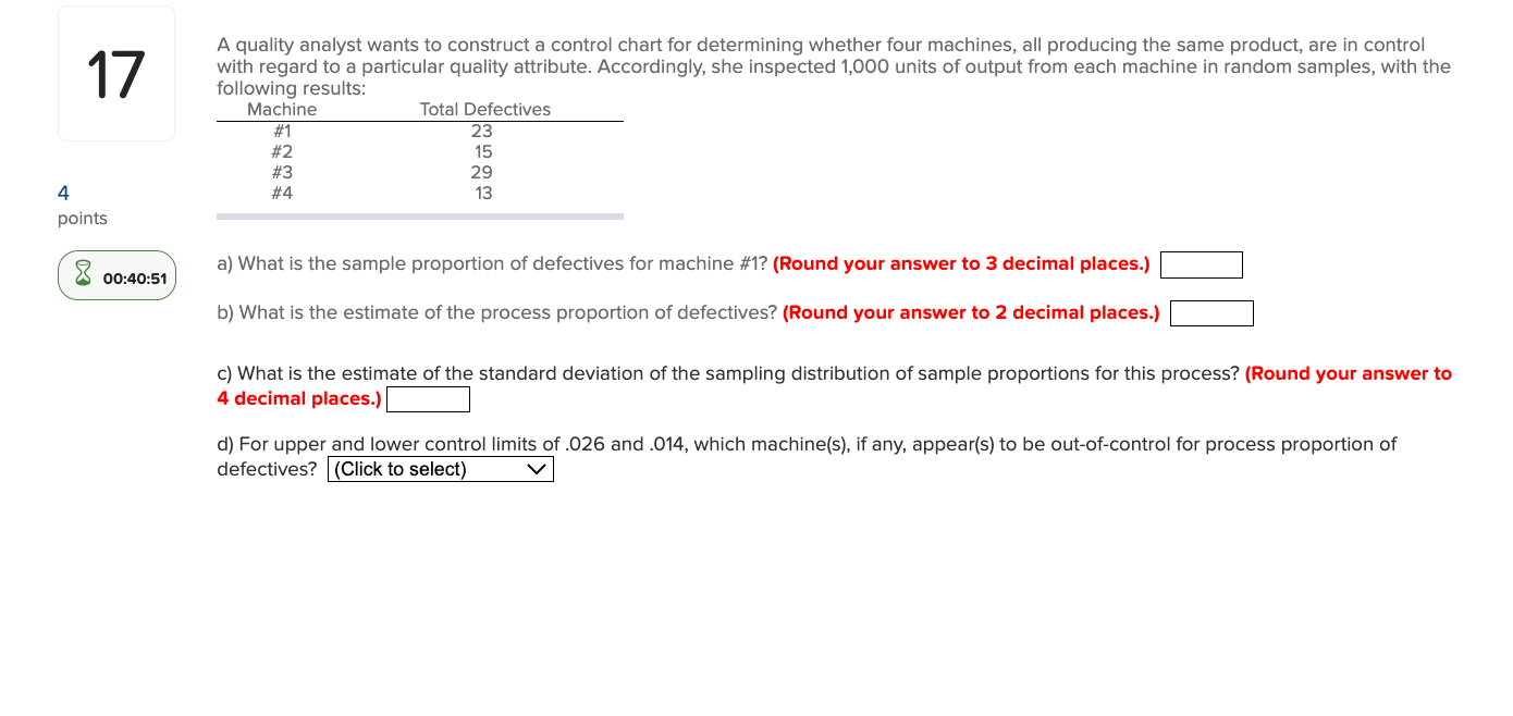  A quality analyst wants to construct a control chart for determining