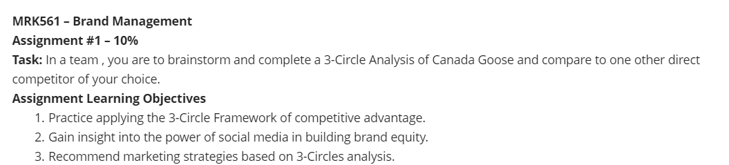 MRK561 - Brand Management Assignment \#1 - 10\% Task: In a
