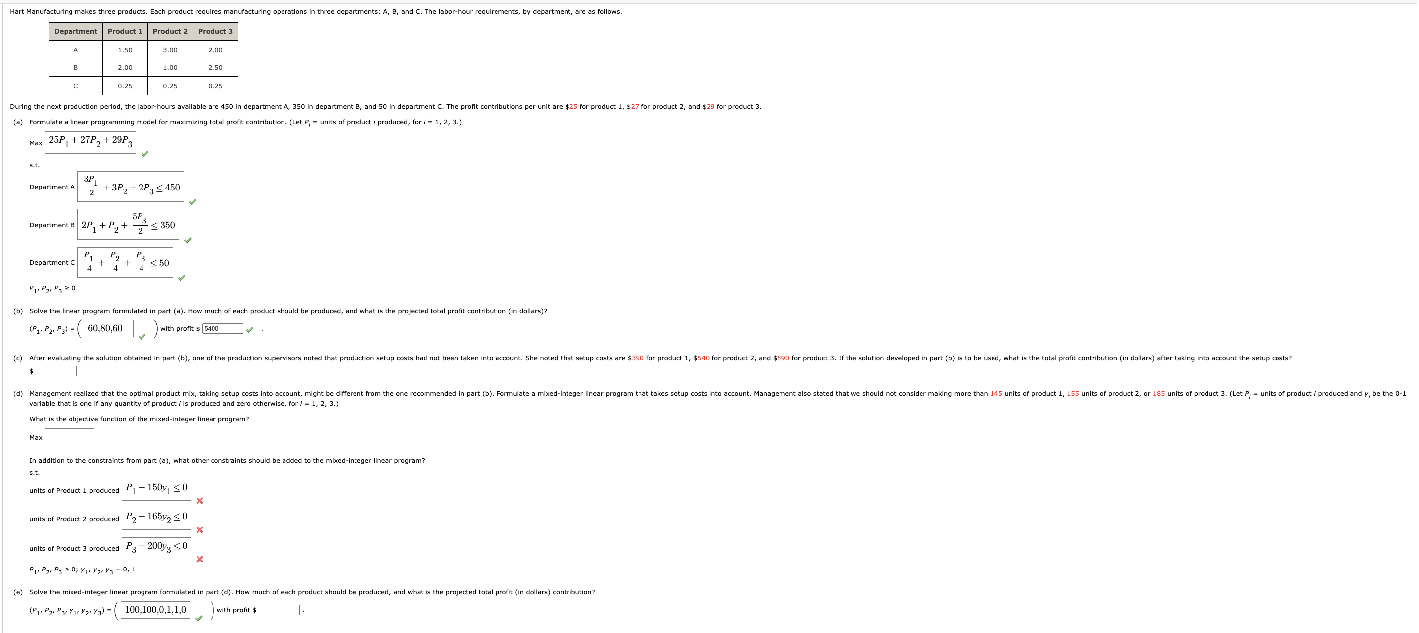 Need help on c, d, and second part of e. Hart Manufacturing
