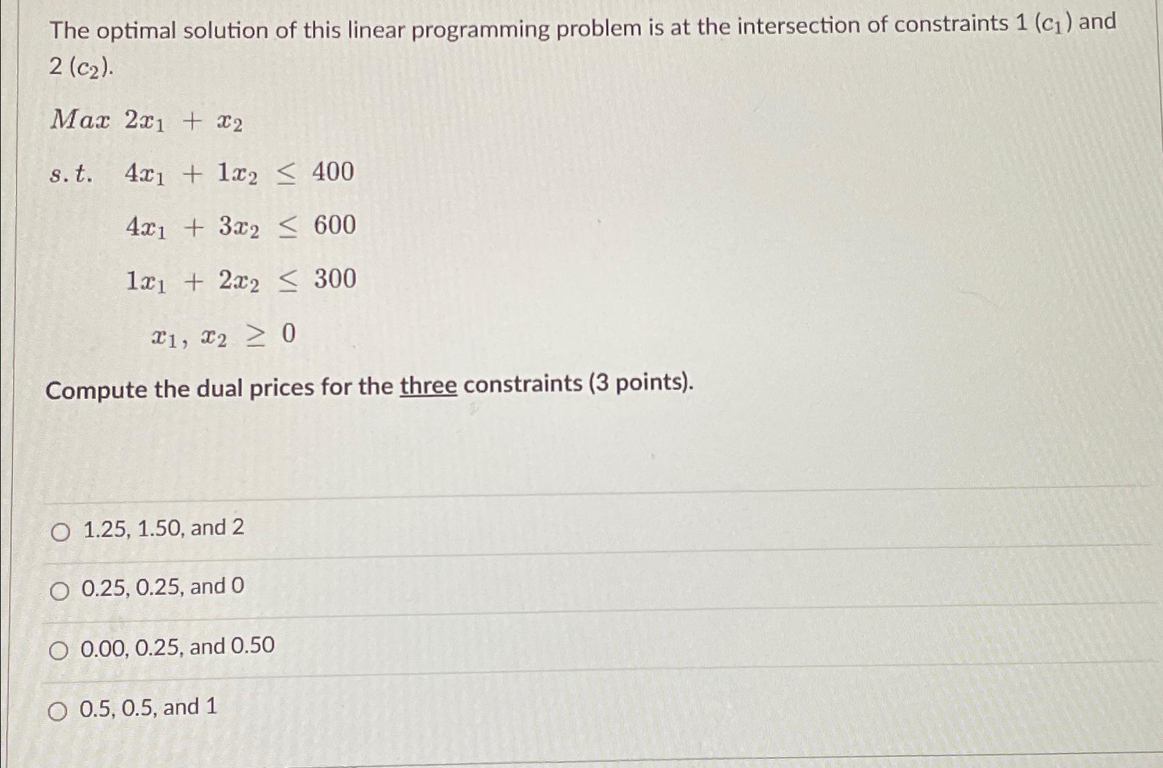  The optimal solution of this linear programming problem is at the