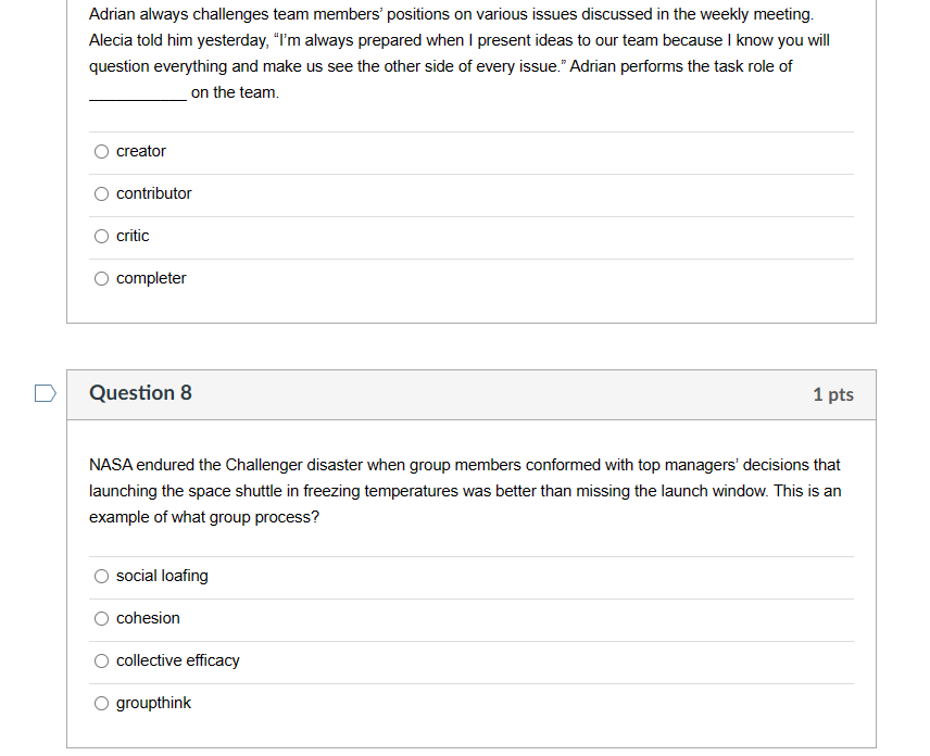 task in Hackman's classification. Question 2 1 pts Identify and briefly explain