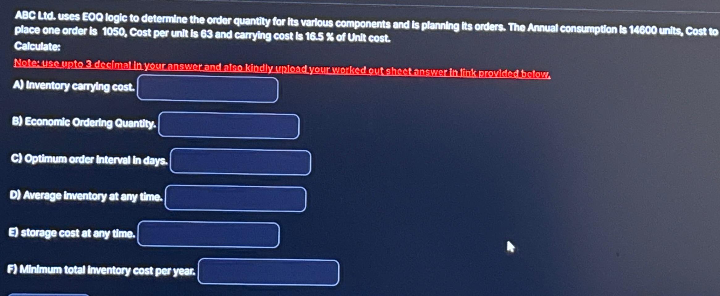 ABC Ltd. uses EOQ logic to determine the order quantity for