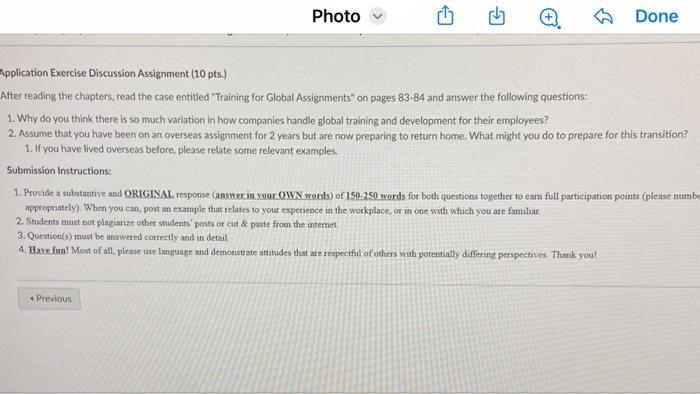 need global training and management ideas pplication Exercise Discussion Assignment (10 pts.)