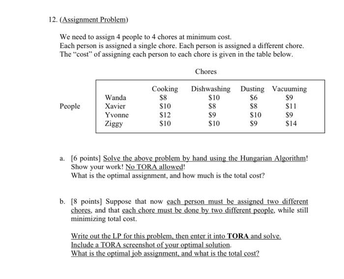  2. (Assignment Problem) We need to assign 4 people to 4