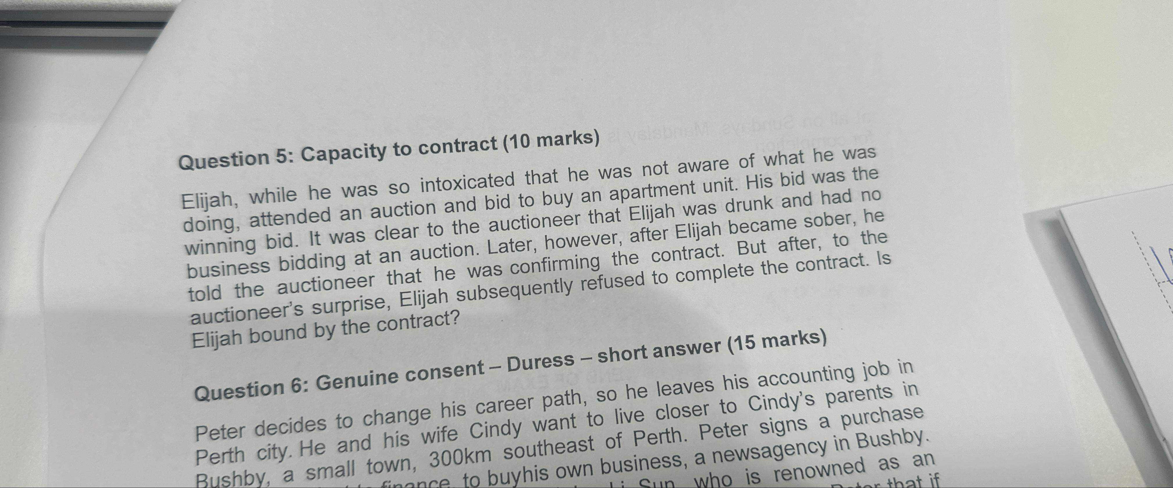  Question 5: Capacity to contract (10 marks) Elijah, while he was