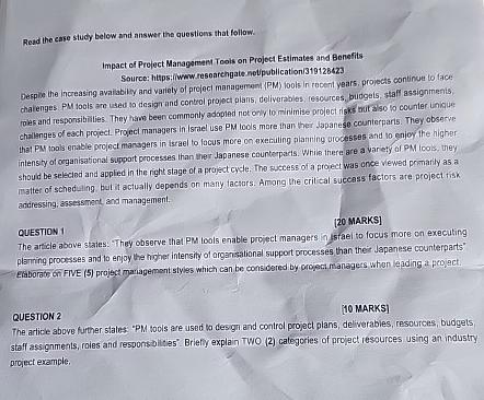  Read the ease study below and answer the questions that follow.