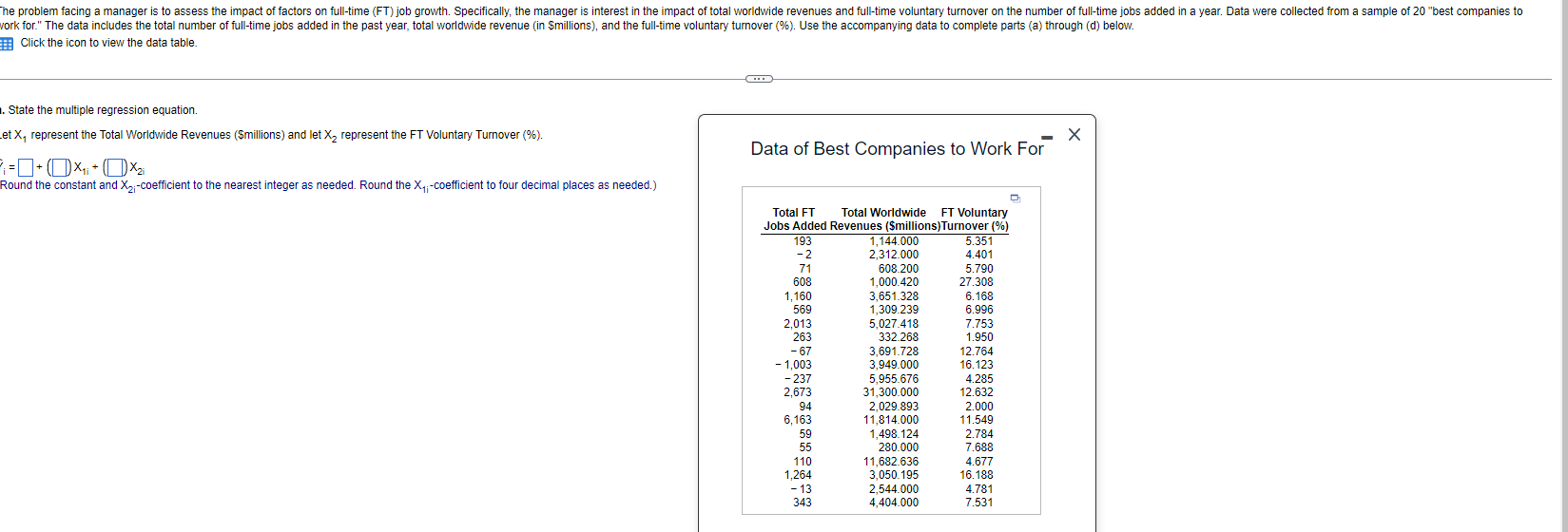 Click the icon to view the data table. . State the
