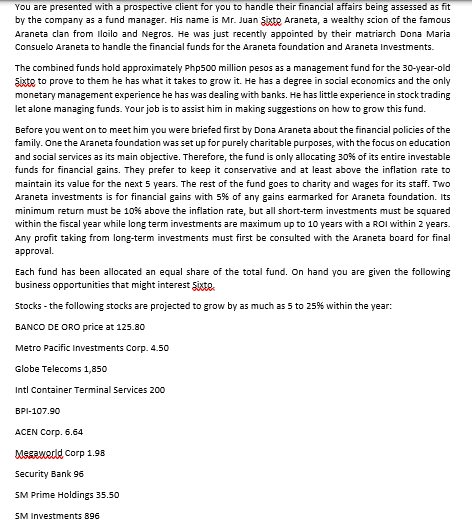  You are presented with a prospective client for you to handle